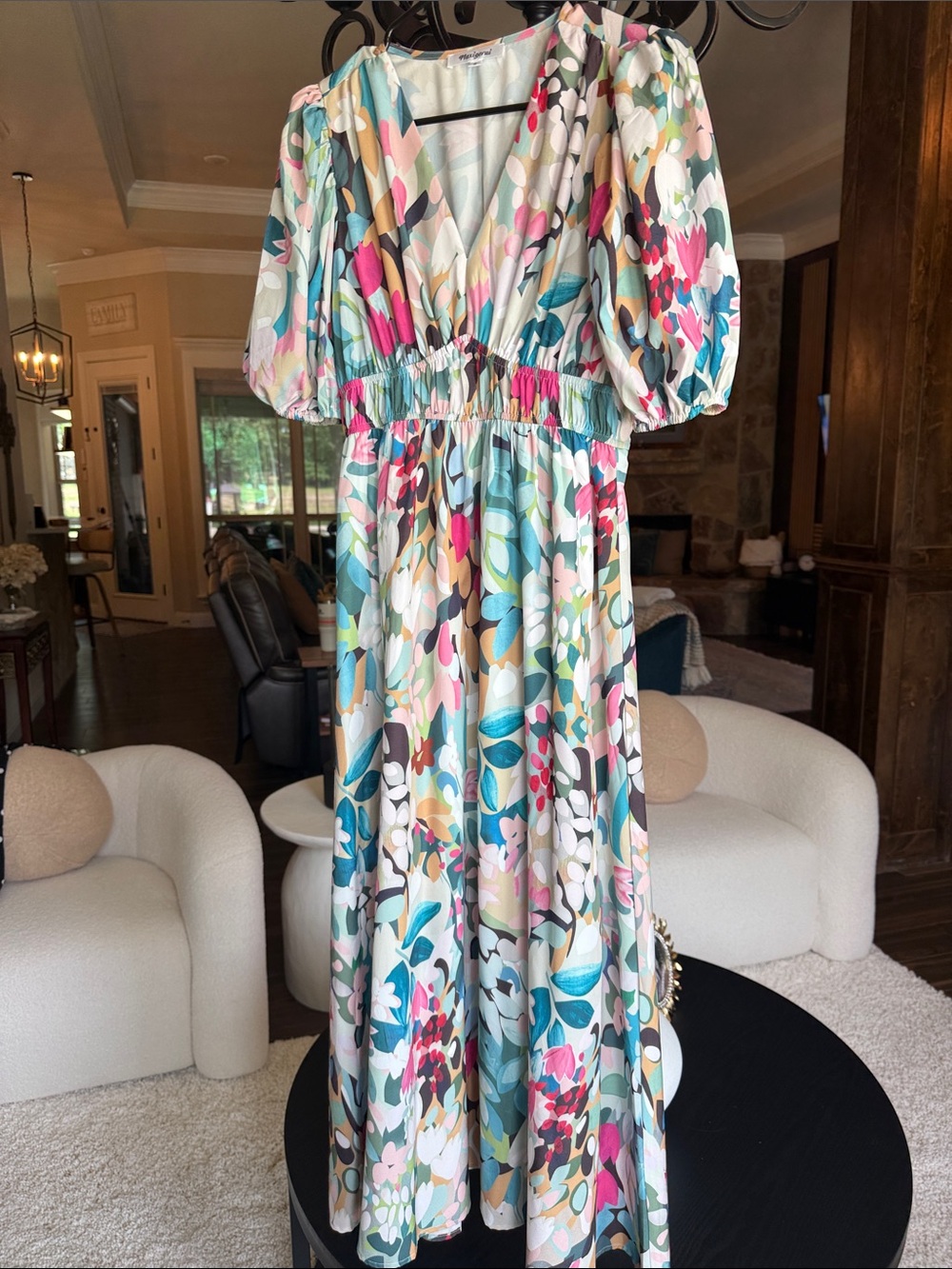 Floral V-Neck Maxi Dress in Multicolor